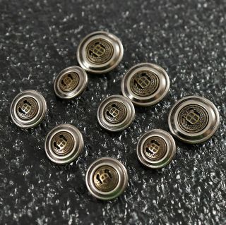 Alan Flusser Set Of 9 Antique Nickel Metal Af Wreath & Shield Blazer Buttons