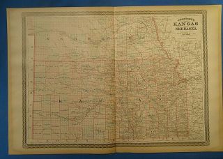 Vintage 1885 Kansas - Nebraska Map Old Antique Johnson 