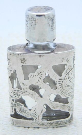 Antique Mexican Taxco Sterling Silver Overlay Glass Perfume Bottle Decanter