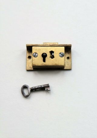 Tiny Antique Brass Secure Lever Cut Cabinet Lock With Key 1 1/2 " X 3/4 " X 5/16 "