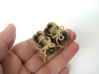 Tiny Handmade Brown Leather Doll Shoes For Antique Doll 1 - 3/16 In (28 Mm)