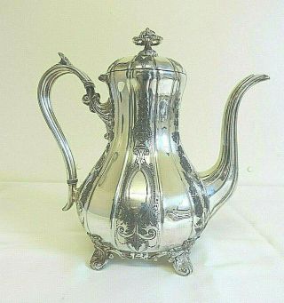 Antique Silver Plate Coffee Pot Ornate Decoration