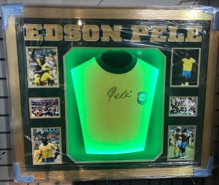 Pele Signed Brazil Football Shirt Light Up Frame Rare Proof Aftal