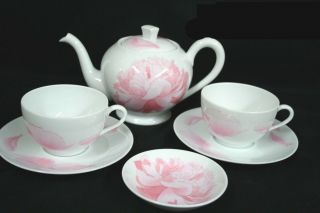Hermes Porcelain Pivoines Teapot Cup Saucer Set Pink Tableware Auth Vintage Rare