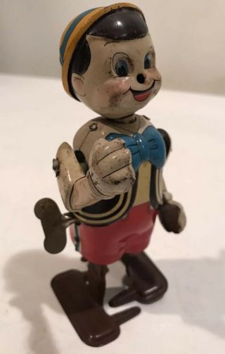 Vintage Rare Disney Mechanical Walking Tin Toy Pinocchio By Linemar Wind Up 6”