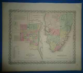 Vintage Circa 1857 Charleston - Savanah Map Old Antique Colton Atlas