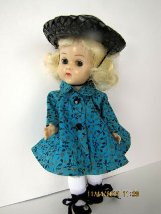 Vintage Vogue Blonde Ginny Molded Lash Bent Knee Walker In Aqua Coat