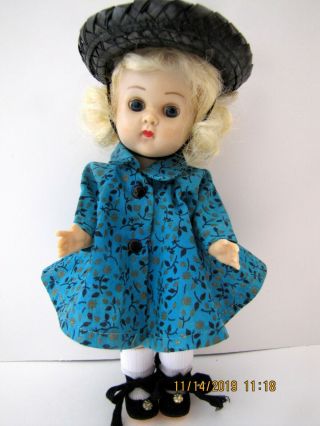 Vintage Vogue Blonde Ginny Molded Lash Bent Knee Walker in Aqua Coat 2