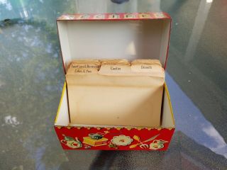 Rare vtg no.  801 Stylecraft Red Hinged Recipe Box Tin Metal,  18 Alphabet Cards 2
