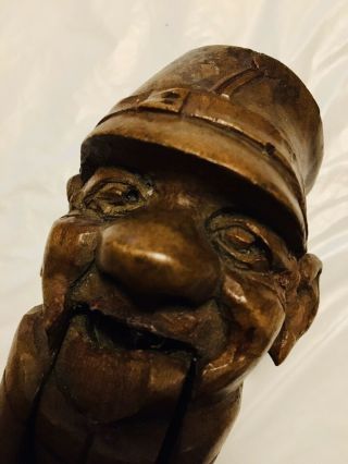 Antique Carved Wooden Black Forest Figural Nutcracker Old Man Wearing Hat German