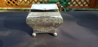 An Antique Victorian Silver Plated Tea Caddy With Engraved Patterns.  By Wb& Co.