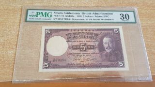 Straits Settlements 5 Dollars 1935 Pmg 30 No Remarks Rare Note