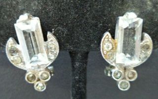 Stunning Antique Estate Art Deco Rhinestone 3/4 " Dress Or Clip Earrings 2697u