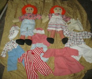 Vintage 24 Inch Tall Raggedy Ann And Andy Dolls & Clothing - Estate Find Handmade