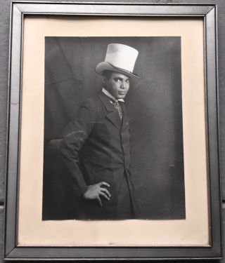 Vintage Framed Photograph Of African American Man In Top Hat Signed Curry - Rare
