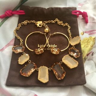 Rare Kate Spade Statement Necklace & Earrings " Set In Stone " Amber Gold Filled