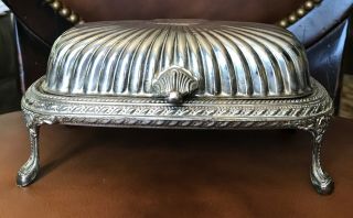 Vintage Silver Plate & Glass Roll Top Footed Butter Dish