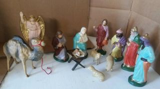 Antique Vintage Christmas German Creche Nativity Set 12 Figures