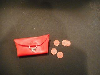 Vintage Barbie Red Vinyl Clutch Purse With Paper Money Chips