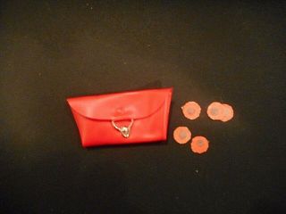 Vintage Barbie Red Vinyl Clutch Purse with paper money chips 2