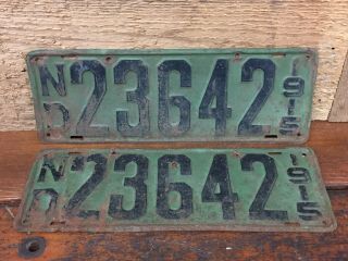 Vintage 1915 North Dakota Vehicle License Plates - Rare Matching Set - 23642