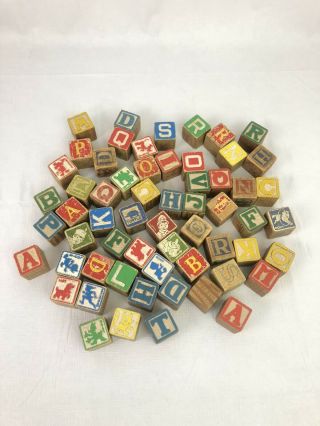 60 Vntg Wood Alphabet Blocks Childrens Disney Japan Colorful Wooden Toys Antique
