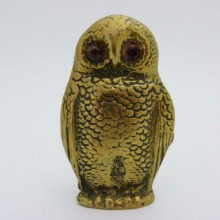 19th Century Brass Spill Vase In The Form Of An Owl With Ruby - Coloured Eyes