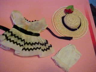 Vintage Ginny Tagged Outfit 1337 Ric - Rac Dress W/straw Hat From 1958
