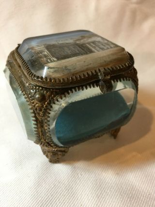 Antique Beveled Glass White House Souvenir Jewelry Casket