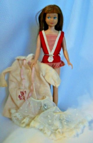 Vintage Skipper Doll Barbie 1963 Auburn Hair Straight Leg Clothes Mattel