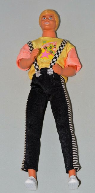 Vintage 1983 Mattel Barbie Blonde Painted Hair Ken Doll W Pizza Shirt