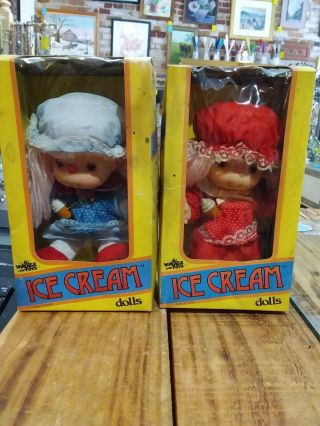 Vintage 1980’s Ice Cream Girl Doll Set Pair.  J.  Shin Village Toys 8 "