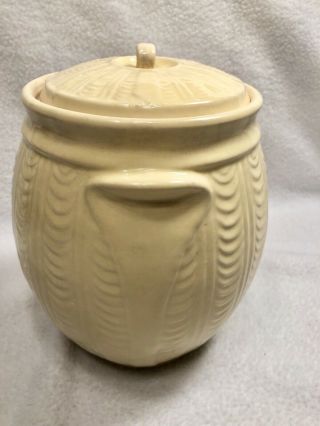 ANTIQUE Vintage USA POTTERY D - 30? Cream/Light Yellow Ceramic Cookie Jar 2