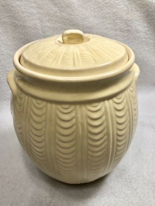 ANTIQUE Vintage USA POTTERY D - 30? Cream/Light Yellow Ceramic Cookie Jar 3