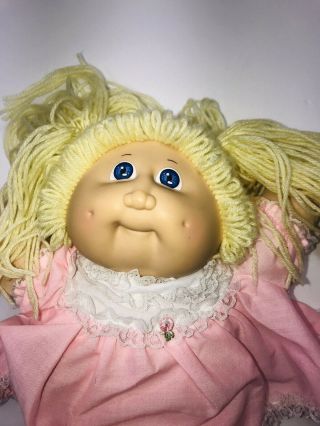 Vintage 1978 1982 Cabbage Patch Doll Blonde Yarn Pink Lace Outfit Blue Eyes 2