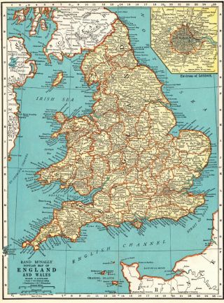 1936 Antique Map Of England & Wales Map Gift Vintage United Kingdom Map 6421