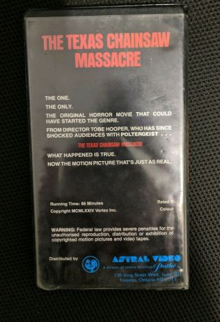 Texas chainsaw massacre Rare Astral VHS Clamshell Horror 3