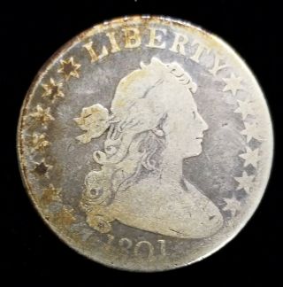 1801 Draped Bust Half Dollar 50c Coin In Good G Rare