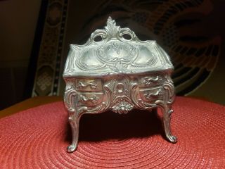 Ornate Antique Trinket Jewelry Casket Box Coffer Chest Silver Plate Art Nouveau