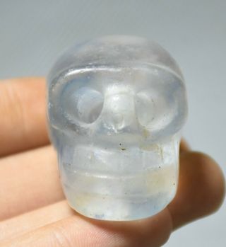 1.  6 " Old Chinese Hongshan Culture Blue Crystal Carved Skull Head Pendant Amulet