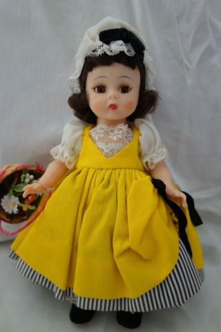 1961 Madame Alexander French Doll - 8 ",  Hp,  Bk - W/yellow Dress,  Hat,  Flower Basket -