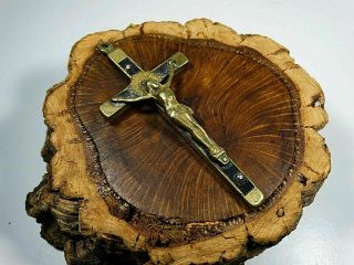 Antique 18th Century Cross Priest Nun Crucifix Catholic Ebony Wood Bronze