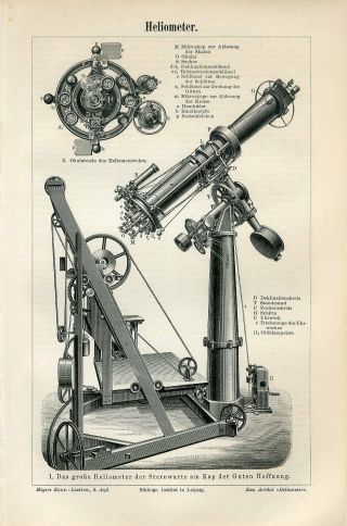 1894 Heliometer Telescope Astronomical Instrument Antique Engraving Print