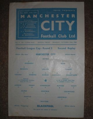 Manchester City V Blackpool 1962 Rare League Cup Replay Football Programme Man C