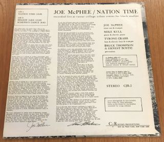 Joe McPhee Nation Time Rare Private Jazz Funk LP CjR 2 3