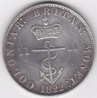 British West Indies.  1/2 Dollar 1822 George Iv Silver Coin.  Km 4.  Rare