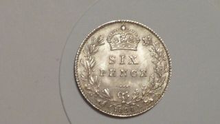 1894 Sixpence.  Unc Lustrous.  Rare Thus.  Old Head Victoria.  1893 - 1901.  British 1895