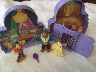 Vintage Polly Pocket Type Disney Beauty And The Beast Toy Castle,  3 Figures