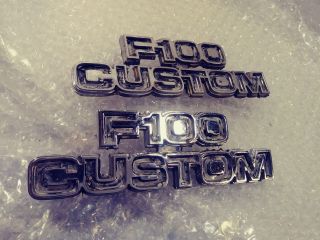 1973 - 1979 Ford F - 100 Custom Side Fender Metal Emblem Oem Badge Symbol Set 1974