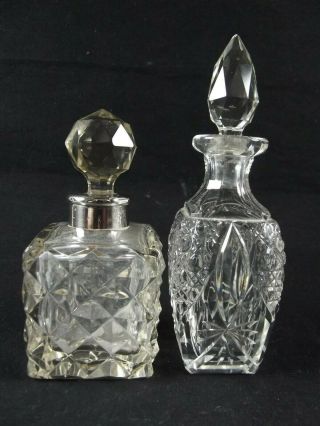 Two Antique Dressing Table Bottles / One With Silver Mount London 1925 Ref 165/4
